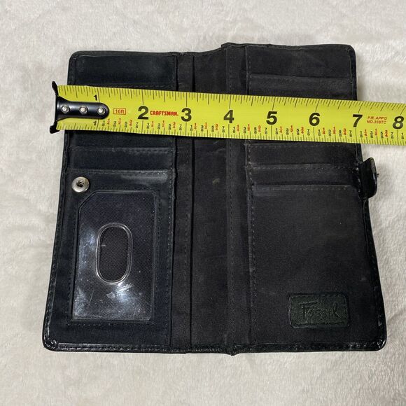 FOSSIL Black Pebbled Leather Wallet Studded Flower Long Bi-fold Boho Pockets - Picture 9 of 9